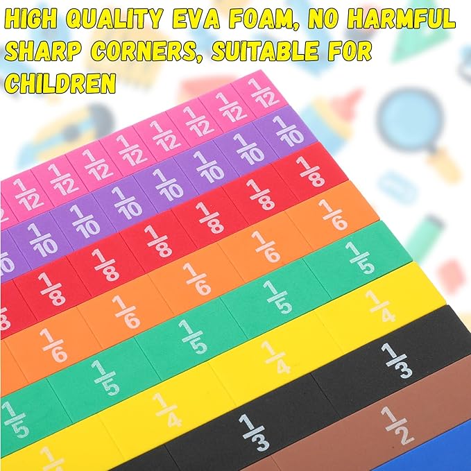 8 Sets Fraction Tiles Set for Math Classroom Fractions Manipulatives Math Learning Manipulatives for Home School Supplies