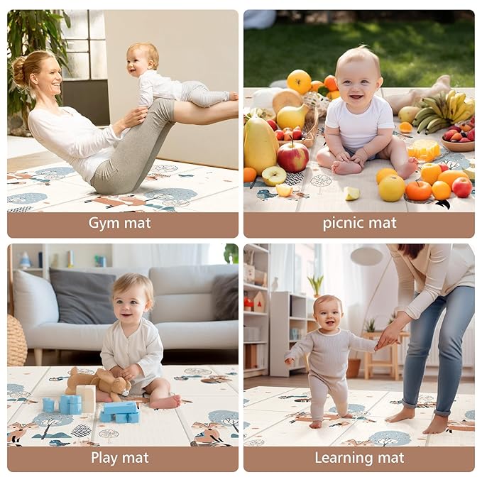 Baby Play Mat, 59" X59 " Extra Large Foldable Baby Mat for Playtime and Tummy Time, Thick Foam Play Mat for Baby, Waterproof, Reversible Portable Playmat for Babies and Todders, Indoor&Outdoor Use