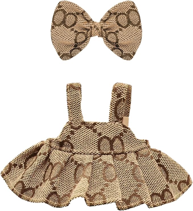 Clothes for 17cm Dolls, Premium Dolls Accessories with Chic Grid Bow Spaghetti-Strap Dress Set, High-End Fashion Outfit for Play & Display