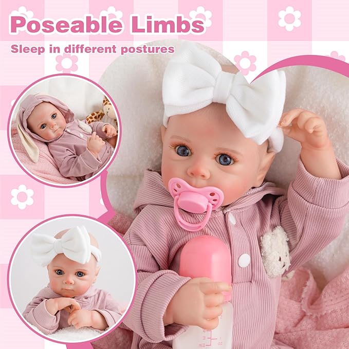 Jirachi Lifelike Reborn Baby Dolls, Real Life Vinyl Body Newborn Baby Girl, 18 Inch Realistic Reborn Baby with Feeding Accessories for Girls Age 3+