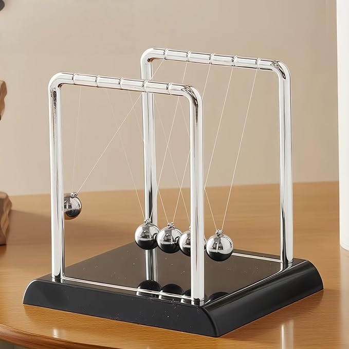Newtons Cradle Balance Pendulum Balls, Swinging Kinetic Balls with Black Base, Science Physics Educational Learning Tool, Office Home Creative Decoration, Stress Relief Fidget Desk Toy (Medium)