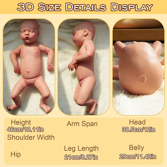 Full Silicone Baby Dolls,18.2 in Silicone Realistic Newborn Baby Doll, Non Vinyl 1:1 Lifelike Reborn Sleeping Dolls (Emma-Nude)