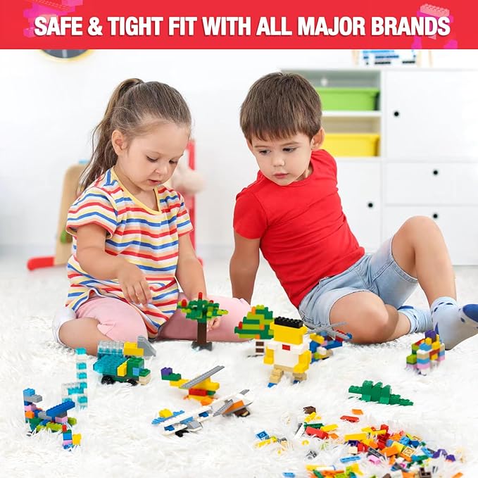 1600 Pieces Building Bricks, Building Bulk Block with 2 Packs 24x24 Studs Sticky Plate and 46PCS Wheel Accessory - Compatible with All Major Bricks, Gfits for Kid - 18 Shape/16 Color