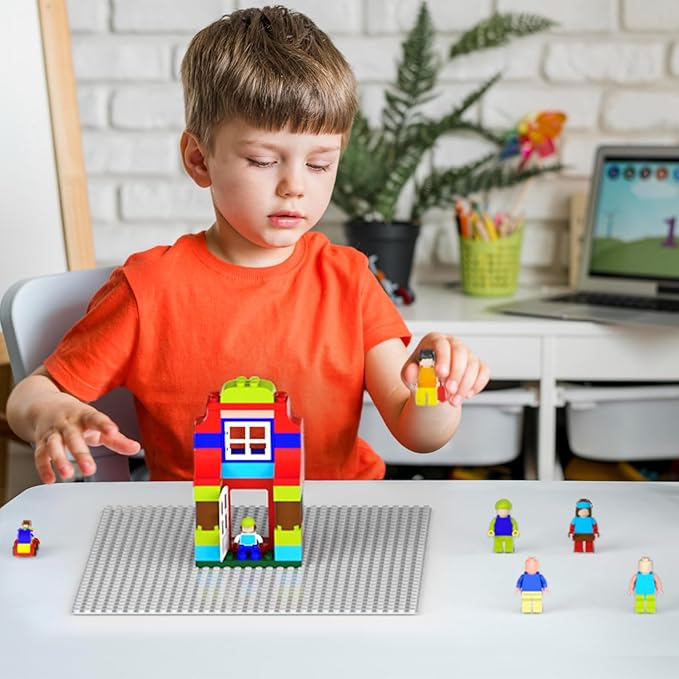 Classic Gray Baseplates, 32x32 Studs Square Base Plates for Play or Display Bricks Creations, Compatible with Classic Legos, 10" x 10", Pack of 2, Perfect for City Streets, Castle, Mountains