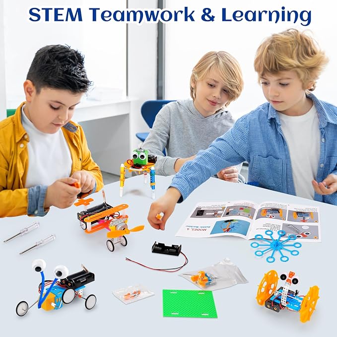 STEM Robotics Kit 6 Set Science Experiments Project Activities Toys for Kids 8-12 Engineering Building Electronic Motor Robot Kid Craft Boy Girl 8 9 10 12 Year Old Gift Summer Outdoor Toy
