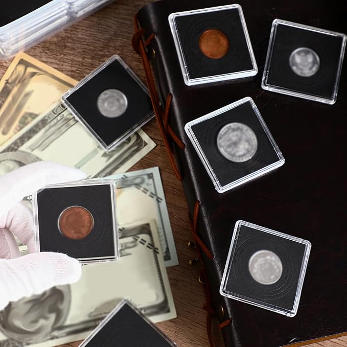 Vicenpal 50 Pcs Silver Dollar Coin Holder Clear Coin Capsules with Foam Gasket Acrylic Organizer Morgan Dollar Collection Case Display Box Plastic Storage Protectors 20/25/30/35/40mm