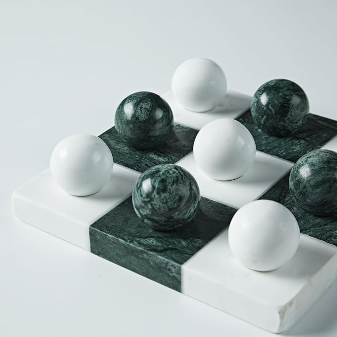 Marble Tic Tac Toe Board Decoration, Premium Handcrafted Marble Board with Unique Marbled Spherical Chess Pieces, Modern Home Decor, Perfect for Living Room, Office, Coffee Table
