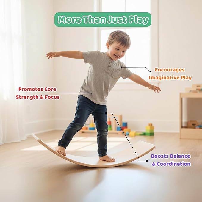 Wooden Wobble Balance Board - 37'' Natural Wobble Board, Montessori Open-Ended Toy, Waldorf Learning & Core Strength Exercise
