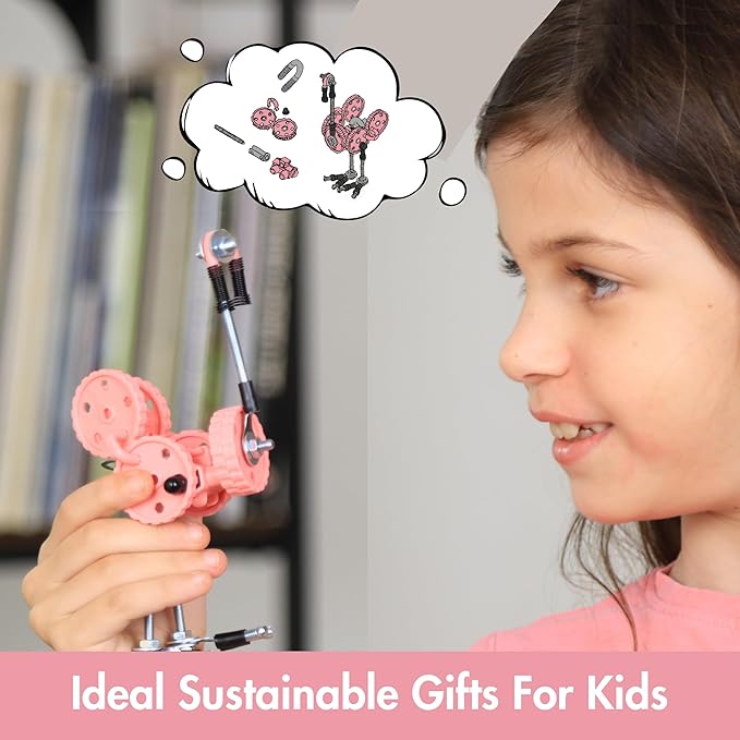The Off Bits Erector Set: Animal Mini STEM Toys for Kids 6+, Toy Building Sets with Nuts & Bolts, STEM Building Toys Gifts for Boys and Girls (Pink Flamingo)