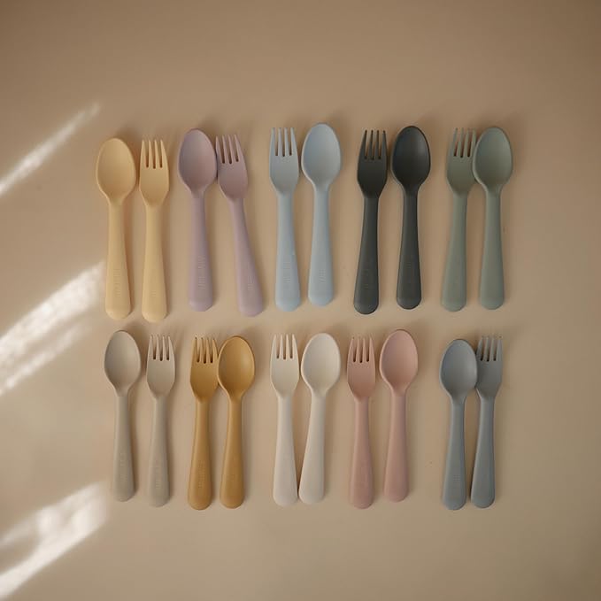 mushie Flatware Fork and Spoon Set for Toddlers | Made in Denmark (Daffodil)