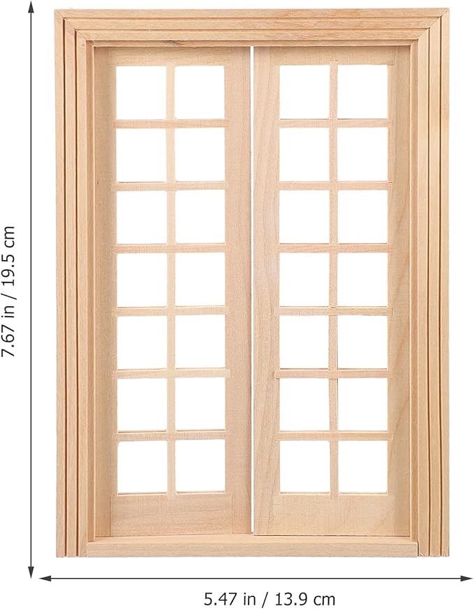 DOITOOL Dollhouse Double Doors 1: 12 Scale Dollhouse Furniture DIY Miniature Doors and Windows Dollhouse Accessories Miniature Window Frames 28 Panes Dollhouse Furniture Model