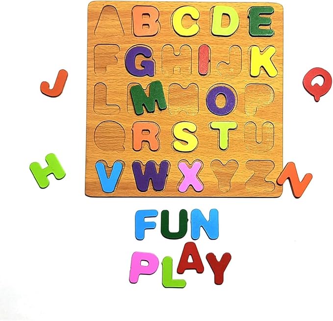 ABC Wooden Pegged Puzzle Set of 3- Uppercase, Lowercase Letters & Numbers Learning Toy for Kids | Educational Alphabet & Number Matching Game | Montessori Wooden Peg Puzzle for Toddlers & Preschoolers