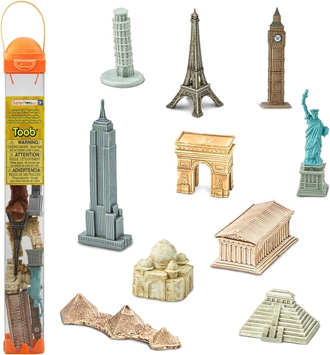 Safari Ltd. Around The World TOOB - 10 Figurines: Leaning Tower of Pisa, Eiffel Tower, Taj Mahal, Statue of Liberty, Giza Pyramids, & More - Educational Toy Figures For Boys, Girls & Kids Ages 3+