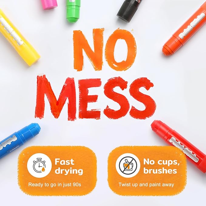 24 Colors Tempera Paint Sticks, No Mess, Quick-Drying & Non-Toxic Art Supplies, Easy-Grip for Toddlers and Kids, Works Great on Paper, Wood, Glass, Canvas, Gifts for Drawing on Various Objects