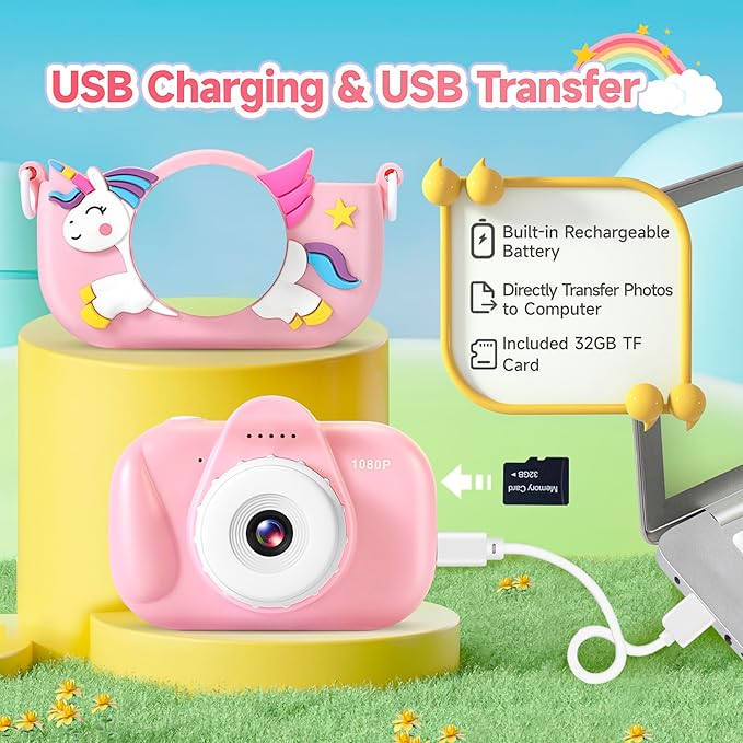 Kids Camera for Toddler Girls Boys Aged 3-9, YEEHAO 32MP Kids Toys Digital Camera 3 4 5 6 7 8 9 Year Old Girls, Children Birthday Gift for Kids