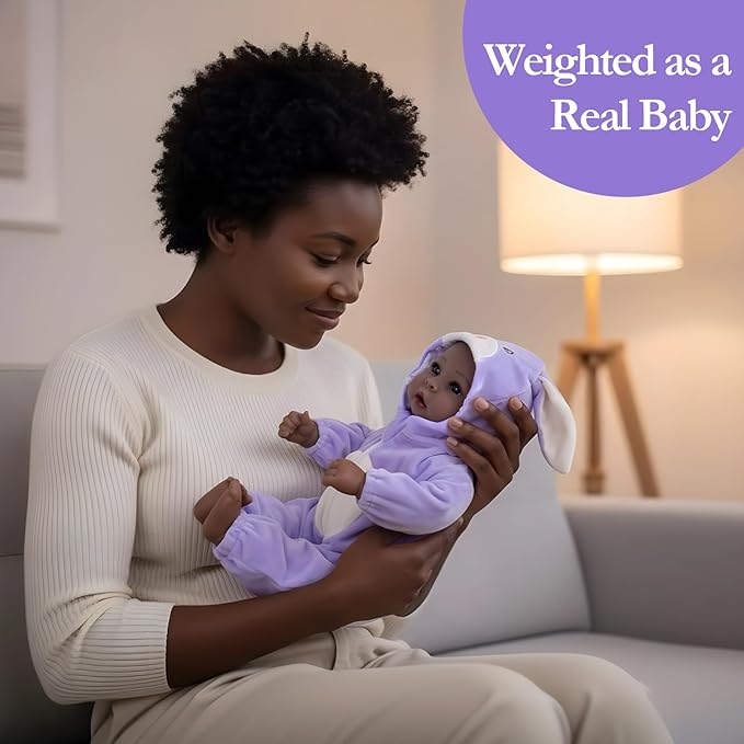 Aori Black Baby Dolls Realistic,17-inch Lifelike Soft Body Baby Girl That Look Real with Feeding Kit Included, Ideal Gift for Kids, Birthday, Pretend Play