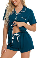 SWOMOG Womens Button Down Pajamas Set Short Sleeve Sleepwear Bride Soft Pj Lounge Sets XS-3XL