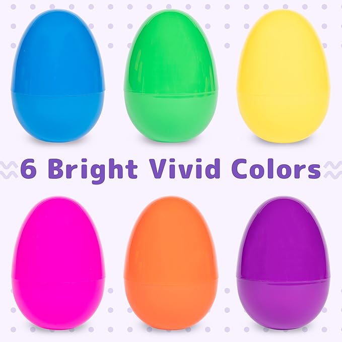 PREXTEX 7" Jumbo Easter Eggs Empty - Set of 6, Large Plastic Easter Eggs Bulk - Oversized Egg Toy Pack - Big Outdoor Party Decorations - Colorful Giant Egg