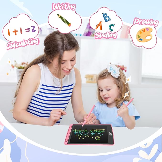 2 Pack LCD Writing Tablet for Kids, 10.5 inch Colourful Doodle Board Erasable Drawing Tablet for Kids, Educational Learning Travel Toys Birthday Christmas Gifts for 3 4 5 6 7 Girls Boys(Pink+Blue)