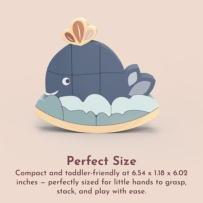 Speedy Monkey Rocking Stacker – Whale Balance Game, 13 Wooden Pieces, Fun Skill Challenge for Family, Develops Hand-Eye Coordination, Fine Motor Skills, Non-Toxic Paint, for Kids 2-6 Years