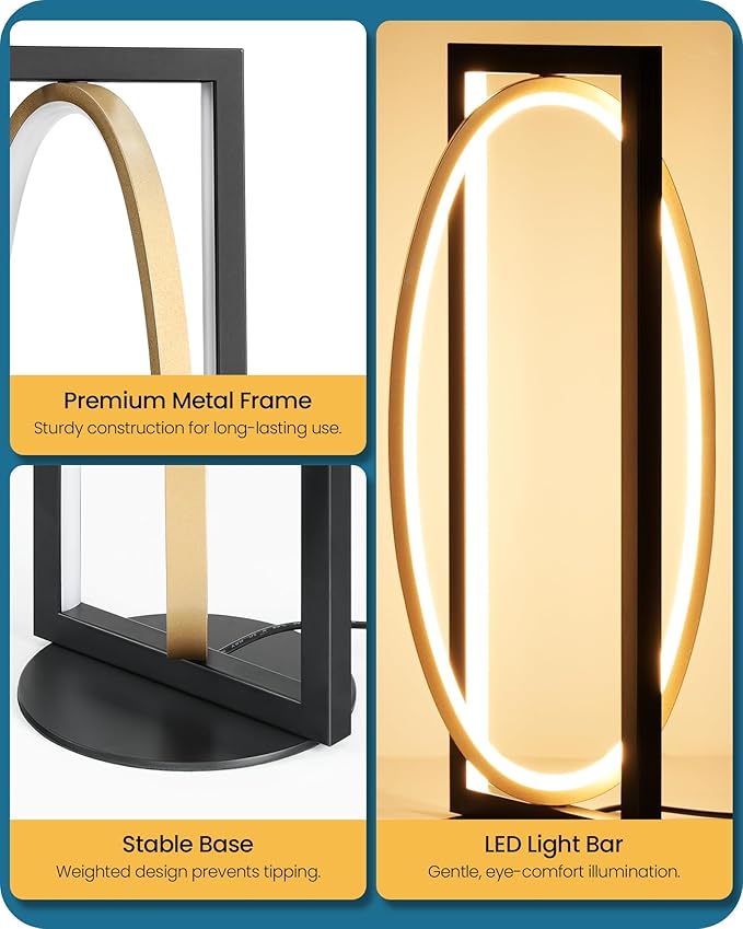 Modern LED Table Lamp, Dimmable Minimalist Bedside Lamp, 3 Color Temperatures, Angle Adjustable, Cute Desk Lamp, Nightstand Lamp for Living Room, Bedroom, Office, Black and Gold D62TL05
