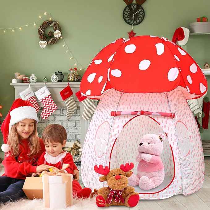 Play Tent for Kids Pop Up Tent Indoor Outdoor Boys and Girls Playhouse with Exquisite Design for Imaginative Mushroom Tent by CRAWLBO Patented(RED/Large)
