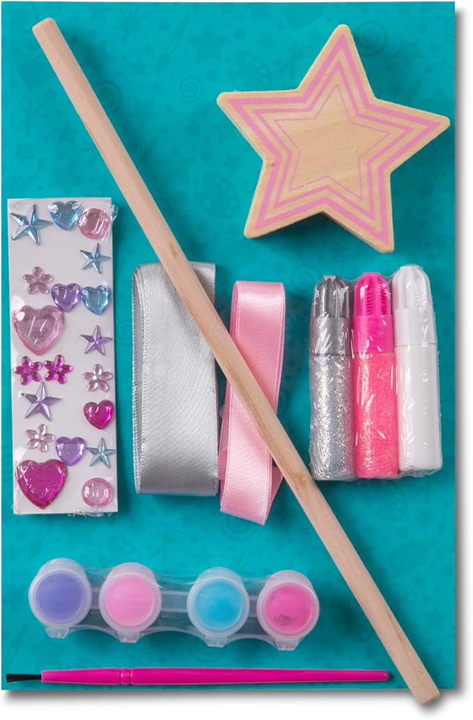 Melissa & Doug Created by Me! Paint & Decorate Your Own Wooden Princess Wand Craft Kit, Pink - Princess Crafts Great for Rainy Days, Princess Toys for Kids Ages 4+