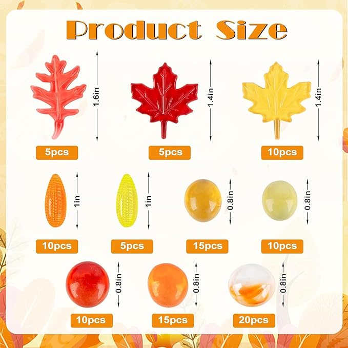 Fall Decor Sensory Bin Filler 100PCS Thanksgiving Vase Filler Acrylic Gems Autumn Leaves Corn Gems, for Fall and Thanksgiving Table Decor, Vase Filler, Sensory Bin Filler Preschool Counting
