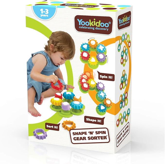 Yookidoo Shape ‘N’ Spin Gear Sorter. A Developmental Activity Toy for Kids Ages 1-3. Toddlers Sortering Game with Multiple Colors and Shapes, That Also Spins.