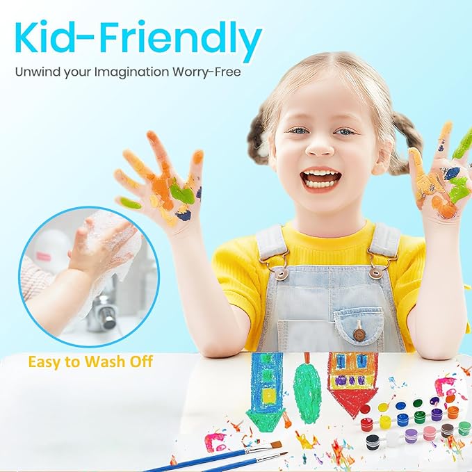 24 Pack Mini Acrylic Paint Set, 12 Colors Washable Acrylic Paint Strips with 24Pcs Painting Brushes for Kids&Adults Paint, 336 PCS Kids Painting Kit for Birthday Party Favor, Classroom, Art Gift