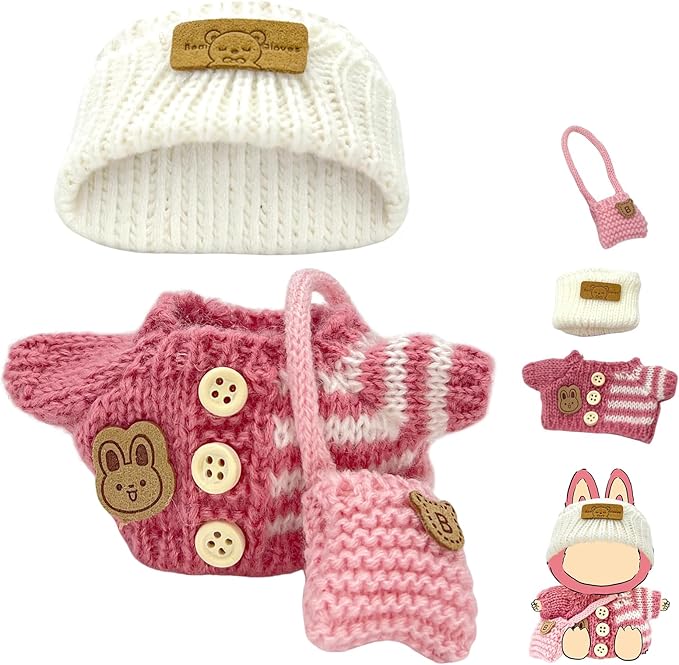 17cm Doll Clothes, Handcrafted Crochet 3-Piece Outfit Set for 15/17cm Dolls, Exquisite 17cm Doll Accessories, Outfits Clothe Dress up Unique Style