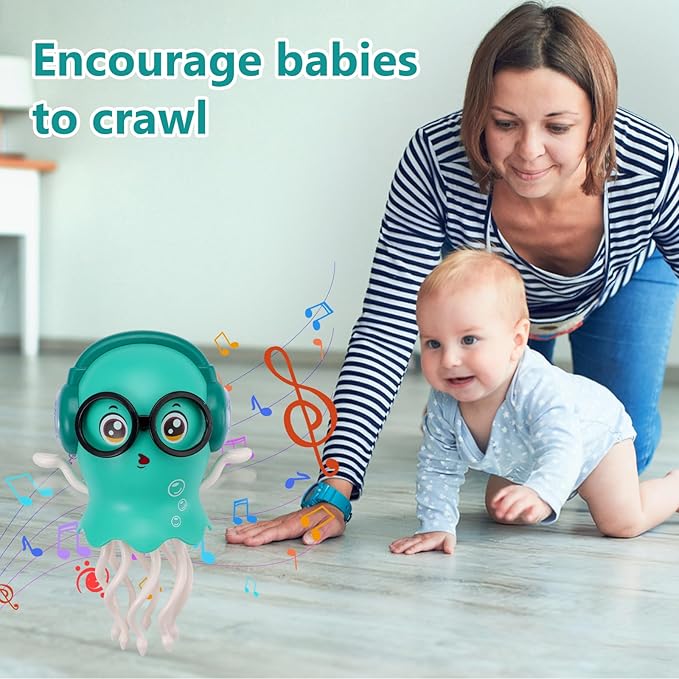 Magic Dancing Octopus Toy with Music and LED Lights, Rechargeable Electric Crawling Jellyfish for Kids Age 3+, Smart Obstacle Avoidance Musical Toy, Birthday Gift for Boys and Girls (Green)