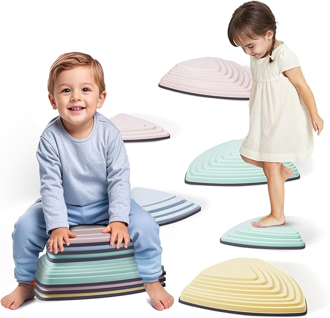 VEVOR Balance Stepping Stones for Kids, 6 PCS, Up to 220 lbs, Non-Slip Toddlers Sensory Stepping Stones, Obstacle Course Coordination Game Toys Indoor or Outdoor Play for Children Aged 3 4 5 6 7 8+
