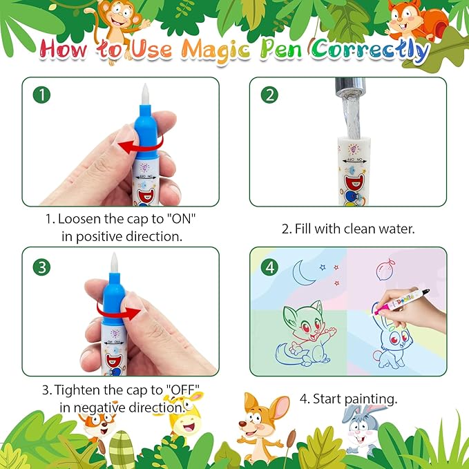 Water Doodle Mat Kids Mess Free Coloring for Toddlers 3 4 5 6 7 8 9 Years, 19 Pack Educational Toys, Doodle Mat with Magic Water Pens
