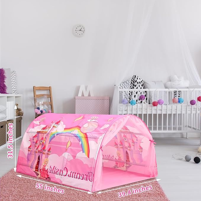 Kids Bed Tent Twin Beds -Cartoons Wonder Play Tents Boys Girls Ventilated Indoor Play Tent Children Promotes Independent Play, Stimulates Imagination Set-Up Playhouse (Castle