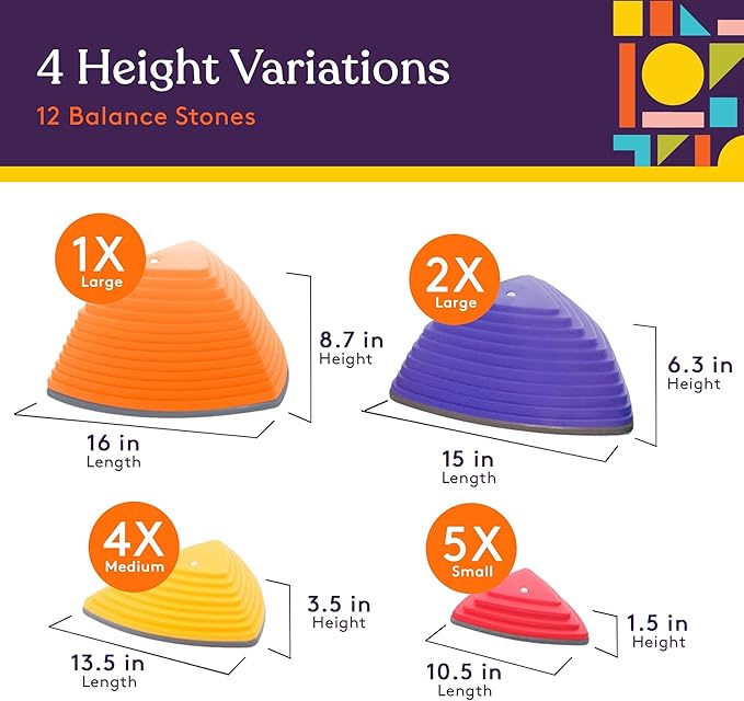 Special Supplies Stepping Stones for Kids Indoor and Outdoor Balance Blocks Promote Coordination, Balance, Strength Child Safe Rubber, Non-Slip Edging (Multi-Color, 12)