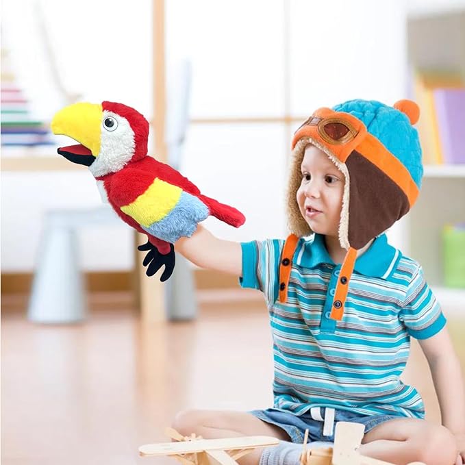Puppets Parrot Hand Puppet,13.8" Animal Puppets Hand Puppets Bird Stuffed Animal Hand Puppets for Kids with Movable Mouth,Puppet Plush Multi-Color Toys Bird Puppet Role Play Teaching(Red)