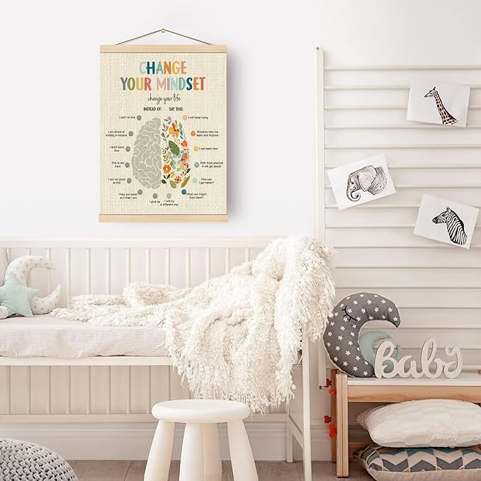 Boat Wades Mental Health Wall Banners Poster Hanger Frame, Change Your Mindset Change Your Life Inspirational Wall Art Hanging Banner Decor for Therapy School Counselor Office Calming Corner, 12x16 Inch