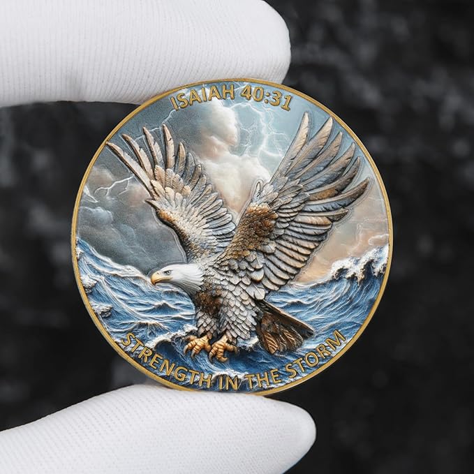 Inspirational Eagle Challenge Coin with Isaiah 40:31 Bible Verse - Motivational Military & First Responder Gift, Christian Faith Keepsake, Storm Survival Symbol