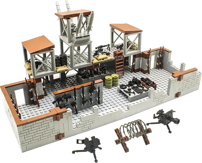 500+ Pcs Military Base Building Brick Sets Include Defence Base Guard Tower for Army Mini Figures, Weapon Pack Accessories Kits Toys, Guns Weapons Building Block Toy for Kids