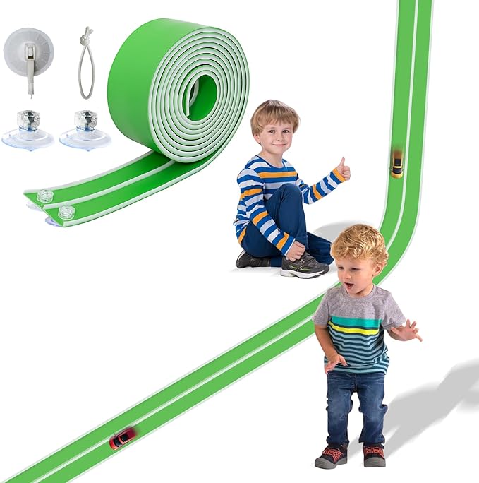 Flex Track 15 Ft Starter Set, Flexible Race Car Ramp Track for Ages 3 & Up with Suction Cups Compatible with Diecast 1/64th Cars