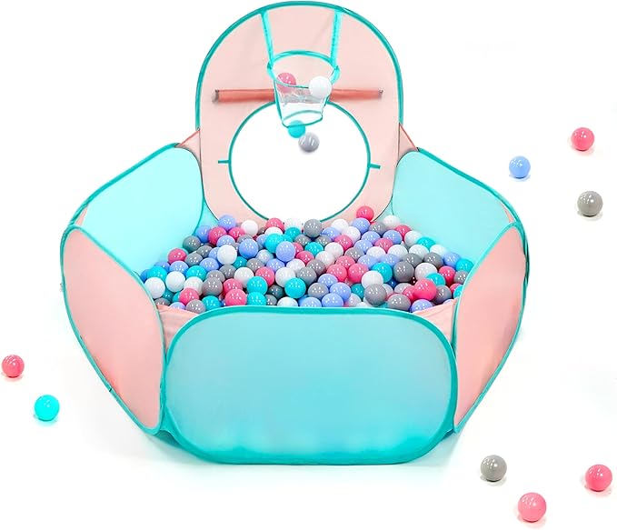 3 in 1 Pop Up Kids Play Tent with Tunnel and Ball Pit for Kids, Boys, Girls, Babies and Toddlers, Indoor/Outdoor Playhouse,Orange Pink/Light Green