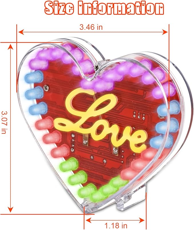 Soldering Project, ICSTATION Heart Shaped LED Soldering Practice Kit RGB LED Heart Circuit Project with Love Filament DIY Electronic Kit for School Student Education Perfect Present for Your Lover