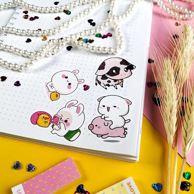 BulbaCraft Kawaii Animal Stickers - Cute Decals for Water Bottles – Cartoon Animal Stickers - Cute Japanese Kawaii Decals, Gifts for Women & Men