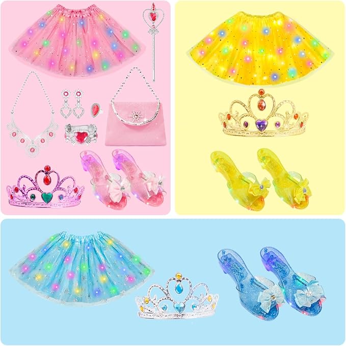 Meland Princess Dress Up for Girls - Dress Up Clothes with Shoes & Skirts, Princess Toys for Toddler Girl 3,4,5,6 Years
