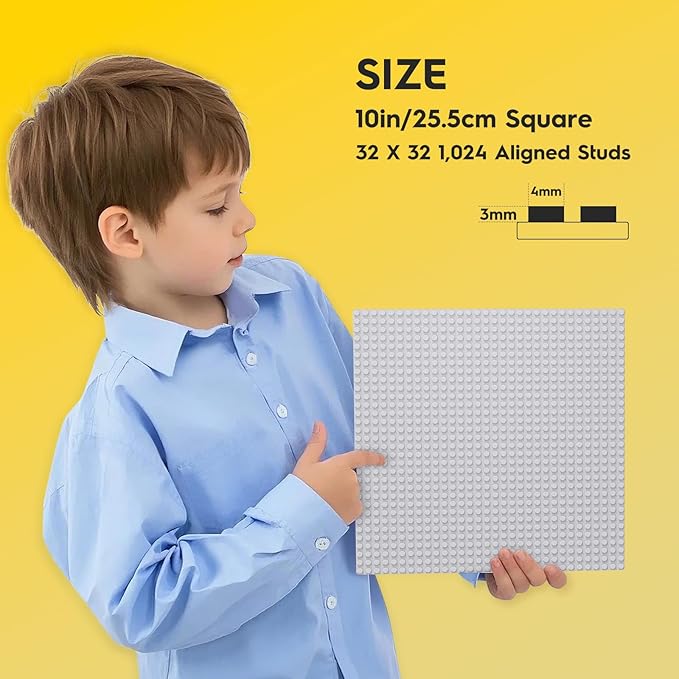 Classic Gray Baseplates, 32x32 Studs Square Base Plates for Play or Display Bricks Creations, Compatible with Classic Legos, 10" x 10", Pack of 2, Perfect for City Streets, Castle, Mountains