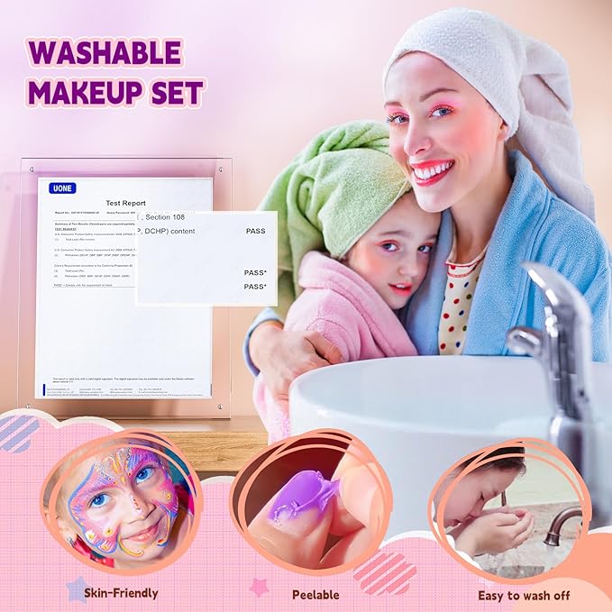 Kids Makeup Kit for Girl - Girls Makeup Kit Toys with Flying Horse Storage Case, Kids Play Makeup Set for Christmas Birthday Gift 3-12 Years Old