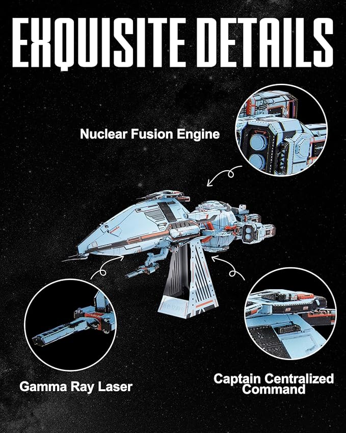 Piececool 3D Metal Puzzles for Adult, Three-Body Blue Space Starship Metal Model Kit, DIY Spaceship Building Kit Crafts for Adults to Build Home Decoration Best Gifts