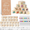 117 Pcs Baby Shower Blocks to Decorate Game Kit Includes 52 Wooden Blocks 24 Markers 1 Game Sign 40 Templates to Paint (Kraft)