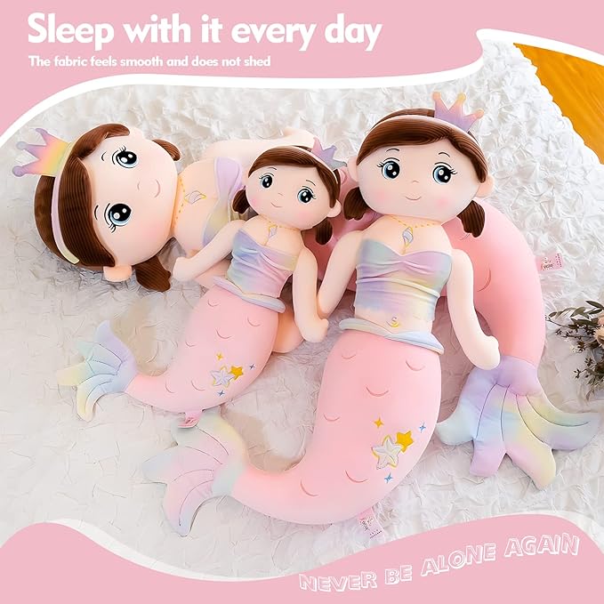 Mermaid Stuffed Animal Plush, 31.5in Cute Soft Pink Hugging Mermaid Plushies Pillow Toys Kawaii Birthday Gift for for Adults Kids Boys Girls